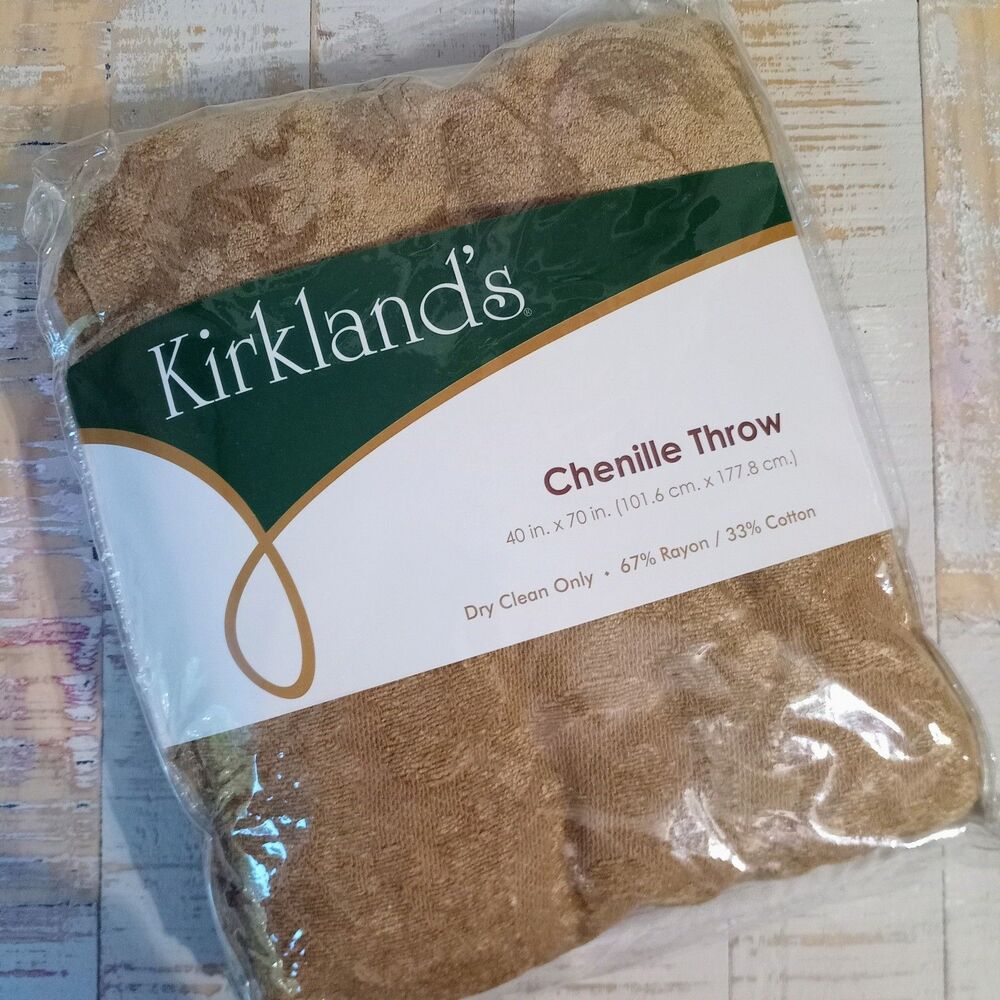 NEW Vintage Throw Blanket Gold Chenille Jacquard Bullion Fringe 70'x40" Soft